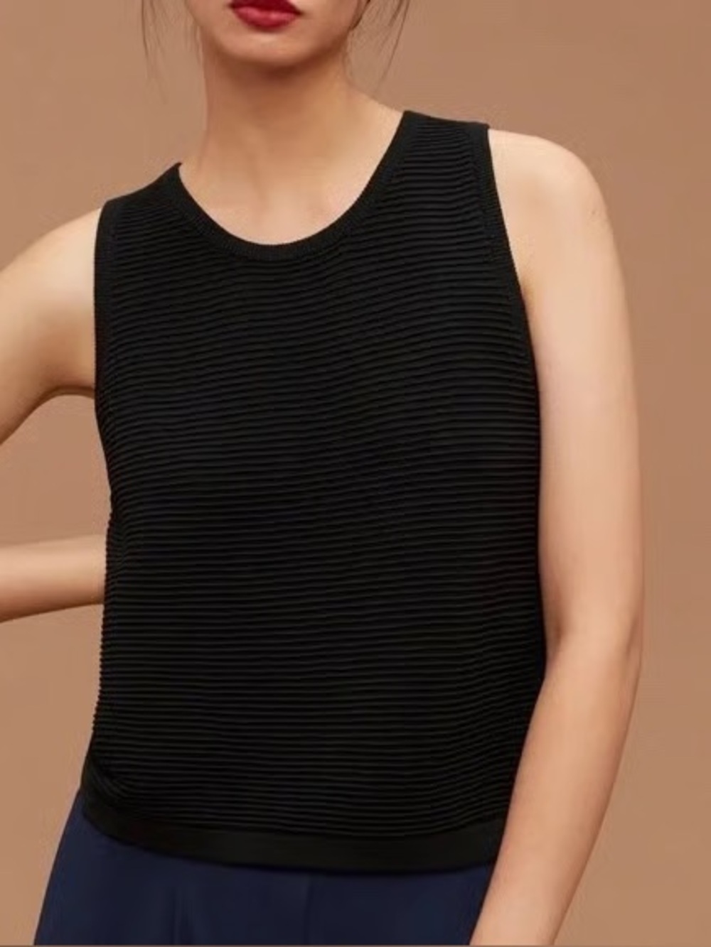Aritzia Babaton Alrik Knit Crop Tank Top Classic Ribbed Black Sleeveless